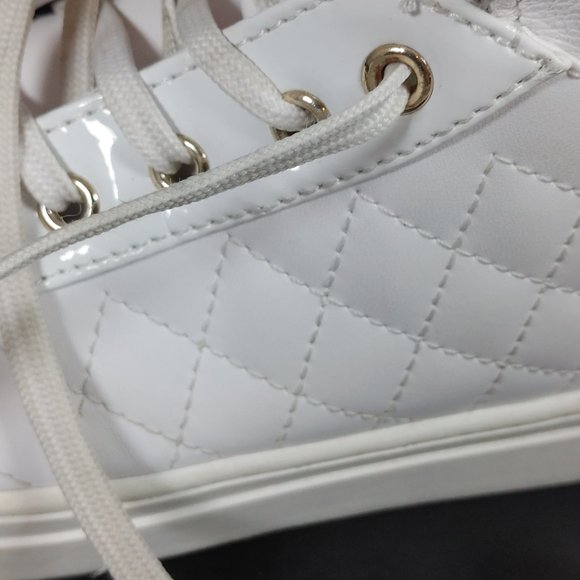 Guess High Top Sneaker Women's Sz 6 White Quilted Athletic Shoe Rhinestone Heelt - Picture 10 of 10